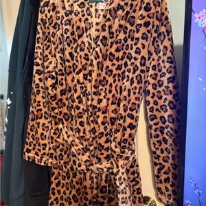 Juicy Couture Tan and Black Leopard Print Sleepwear soft with hood